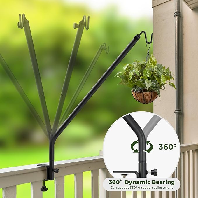 Kingsyard Heavy Duty Deck Hook, 27"-39" Adjustable Metal Deck Railing Hooks for Hanging Bird Feeders, Planters, Suet Baskets, Lanterns, Wind Chimes, Clamp Mounted