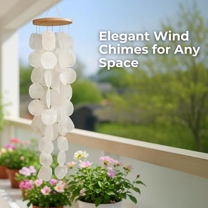 Solange & Frances Natural Capiz Shells Wind Chimes for Outside. Spring Decor Wind Chimes Patio Decor. Unique Gift Ideas for Mom, Birthday Gifts for Women