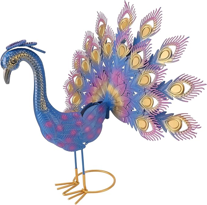 Vibrant Multicolor Peacock Tail Spread Yard Statue, Sturdy Iron Garden Decor for Lawn Patio, Enchanting for Family Friends, Create Nature Ambiance with Bold Statement