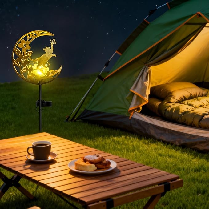 Moon Cat Waterproof Outdoor Cat Lover Solar Light for Garden, Yard, Patio Decor, Auto On/Off, Long-Lasting Battery, Unique Gift for Women Mom, Grandma, Christmas