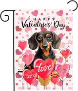 Dachshund Valentine Garden Flag Valentines Day Flags for Outside 12x18 Double Sided Small Yard Flags Dog Valentine's Day Decor Outdoor Lawn Valentines Banners Front Porch