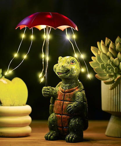 Nacome Solar Turtle Garden Decor Outdoor Statues: Holding Umbrella with String Lights Patio Yard Lawn Outside Decorations - Birthday Gifts for Mom Grandma Women Sister(Green)