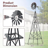 DREAMADE 8ft Steel Windmill, Farmhouse Windmill Decoration with Directional Vane, 4 Anchoring Stakes & Reinforced Base, Weather-Ready Garden Spinner for Backyard, Garden, Patios, Rural Areas (Grey)