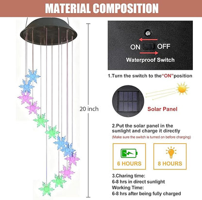 Solar Powered Snowflake Wind Chimes, Color Changing LED Outdoor Decorative Lights, Garden Patio Holiday Hanging Decoration