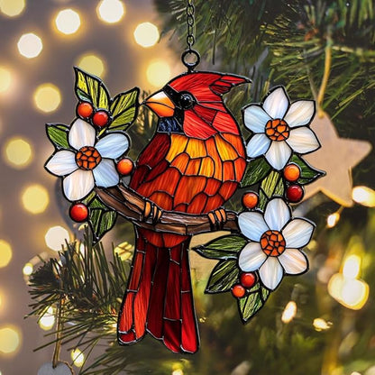 Cardinal Mosaic Effect Acrylic Suncatcher Stained Glass Effect Window Car Hanging Christmas Ornament Indoor Outdoor Decor Garden Sun Catcher Panel for Acrylic Suncatcher Lover for Women Mom Grandma