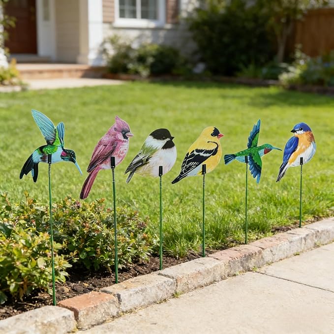 24PCS Bird Garden Stakes Decoration, 2D Flat Vibrant Bird Yard Decoration, Durable Weather Resistant Spring Garden Decorations for Crafts Outdoor Wall Patio Plant Yard Decor