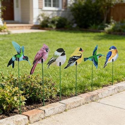24PCS Bird Garden Stakes Decoration, 2D Flat Vibrant Bird Yard Decoration, Durable Weather Resistant Spring Garden Decorations for Crafts Outdoor Wall Patio Plant Yard Decor
