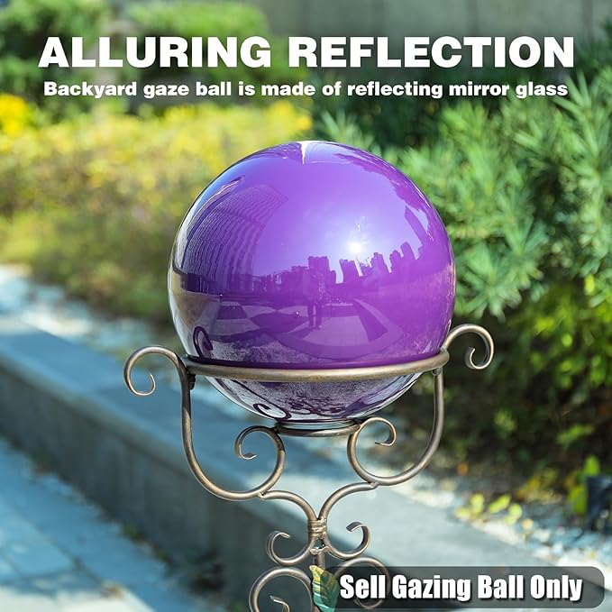 VCUTEKA Gazing Ball, 10" Stainless Steel Mirror Ball Reflective Garden Sphere, Gazing Globe for Home Garden Patio Lawn Outdoor and Indoor Decorative, Purple