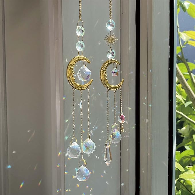 4Pieces Sun Catcher, Crystals Decor,Colorful Crystal Suncatcher with Chain Pendant Ornaments Hanging Crystals Prism for Window Christmas Day Party Wedding Decoration House Decor Garden Decor.
