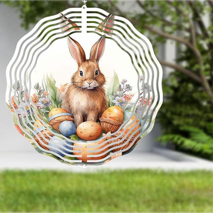 Easter Bunny Wind Spinner Easter Day Gifts 3D Metal Kinetic Hanging Wind Sculpture Spinners for Yard and Garden Indoor Outdoor Window Easter Rabbit Yard Art Garden Decoration 8 Inch (Bunny 5)