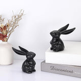 OwnMy 2 Cast Iron Bunny Figurines Outdoor Rabbit Statues for Garden Patio Home Decors, 3.7" Hollow Carved Cute Bunny Statue Vintage Long-Eared Rabbit Ornaments Paperweights for Office Table Decors