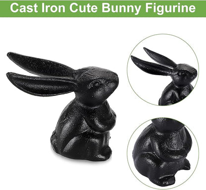 OwnMy 2 Cast Iron Bunny Figurines Outdoor Rabbit Statues for Garden Patio Home Decors, 3.7" Hollow Carved Cute Bunny Statue Vintage Long-Eared Rabbit Ornaments Paperweights for Office Table Decors