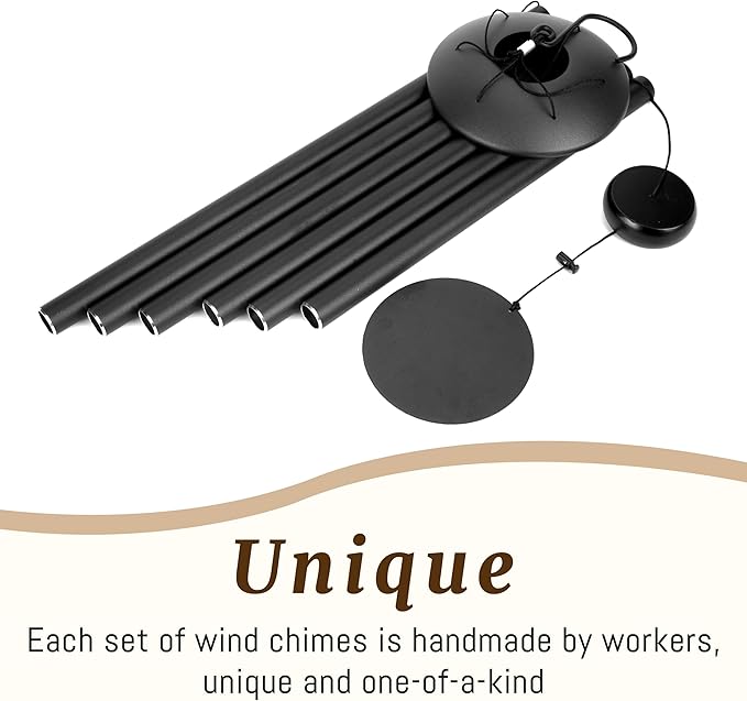 65" Extra Large Wind Chimes with Outside Deep Tone, 5 Thick and Bold Aluminum Tubes, Coolest Metal Windchimes Outdoors with Pine Wood Striker, Unique Gift for Mom, Garden Decoration(Black)