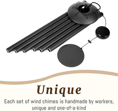 65" Extra Large Wind Chimes with Outside Deep Tone, 5 Thick and Bold Aluminum Tubes, Coolest Metal Windchimes Outdoors with Pine Wood Striker, Unique Gift for Mom, Garden Decoration(Black)