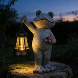 Frog Garden Statue Gifts Decor with Solar Outdoor Lantern for Patio Pathway Art Housewarming for Yard Decoration Lawn Ornament Gardening Gifts for Women Mom Grandma