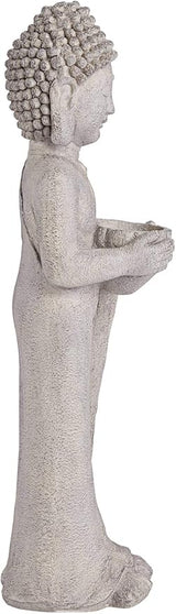 John Timberland Standing Buddha Statue Sculpture Zen Asian Japanese Garden Decor Indoor Outdoor Front Porch Patio Yard Outside Home Balcony House Exterior Lawn Gray Faux Stone Resin 32" Tall