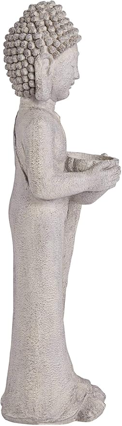 John Timberland Standing Buddha Statue Sculpture Zen Asian Japanese Garden Decor Indoor Outdoor Front Porch Patio Yard Outside Home Balcony House Exterior Lawn Gray Faux Stone Resin 32" Tall