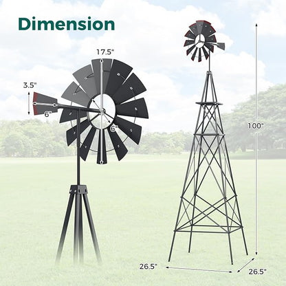 Tangkula 8.3FT Windmill Yard Garden Metal Ornamental Wind Mill Weather Vane Weather Resistant (Grey)