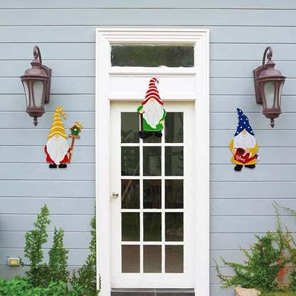 Gnomes Decorations for Yard,Metal Gnomes Decorative Garden Stakes，Garden Ornaments for Outside Yard Lawn,Outdoor Porch Patio (Mix)