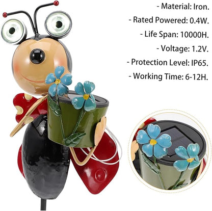 Garden Statue Ladybug Inserts Lamp Solar Outdoor Lights Iron Landscape Lights Hours Easy to up