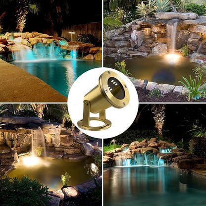 Waterproof Underwater Light 113 (4 Pack) Solid Brass 7W MR16 LED Bulb Pond Light Submersible Waterfall Pool Fountain for Beautiful Bright Long Lasting Home Garden Patio Pool