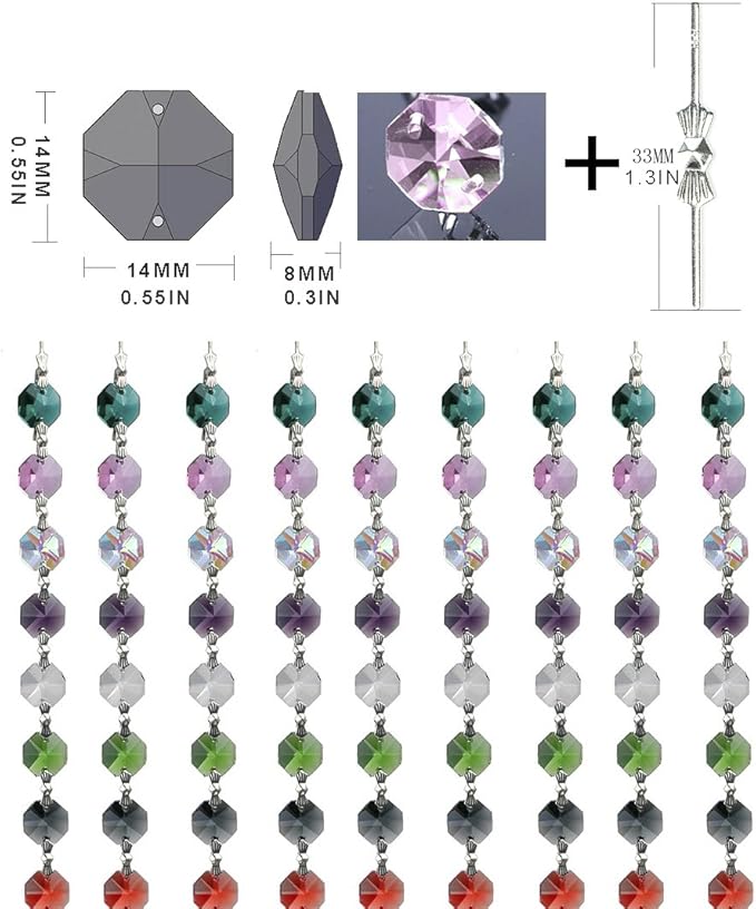 H&D 100pcs Multi Color Sun Catchers Crystal Glass 14mm Octagon Chandelier Beads for Suncatchers Wedding Home Window Garden Hanging Decor