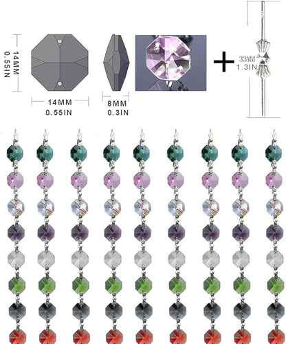 H&D 100pcs Multi Color Sun Catchers Crystal Glass 14mm Octagon Chandelier Beads for Suncatchers Wedding Home Window Garden Hanging Decor