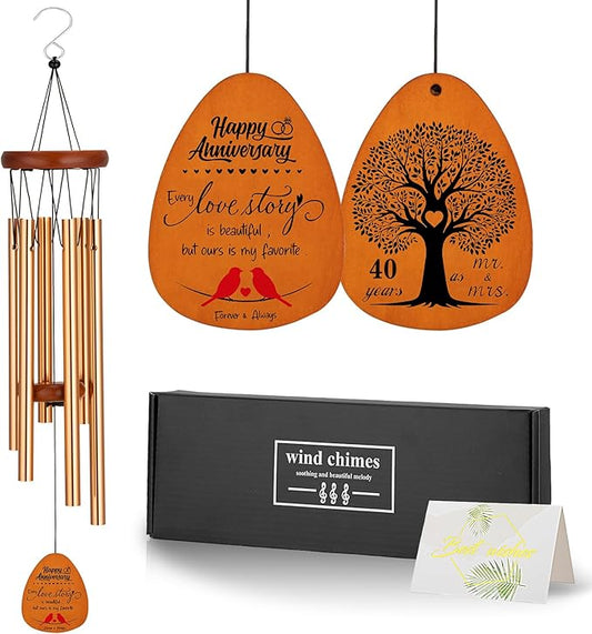 40th Anniversary Wedding Wind Chime with Meaningful Sayings, Happy 40th Anniversary Decorations Romantic Gifts for Couple, Parents, Wife, Husband, Friends, Ruby Anniversary Keepsake