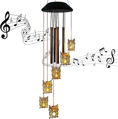 Solar Owl Wind Chimes Outdoor,Solar Wind Chimes for Outside,Hanging Lights Warm LED Garden Patio Yard Decor,Gardening Gifts for Wife Mother Grandmom,Christmas Yard Decorations