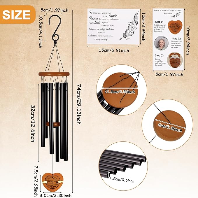Personalized Memorial Wind Chimes for Outside 32 Inch Sympathy Memorial Gifts for Loss of Loved One Remembrance Gifts for Loss of Mom Dad Husband Sympathy Gift in Black Brown