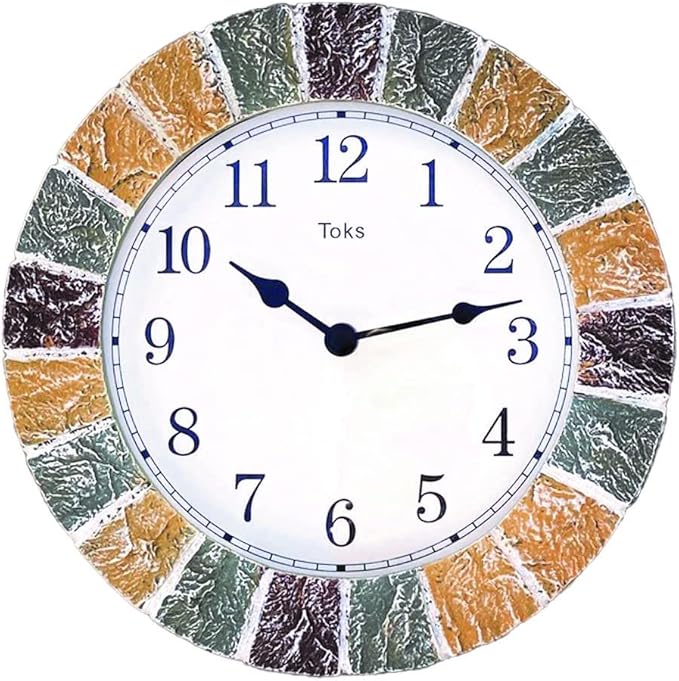 Lily's Home 10 inch Indoor or Outdoor Wall Clock Stone Frame Battery Operated Quartz Movement, Operated Decor for Family Room, Office, Game Room,Garden, Backyard, Pool
