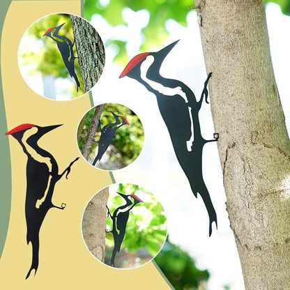 Woodpecker Silhouette for Tree, Metal Bird Yard Art Decor, Weatherproof Outdoor Garden Statue, Bird Ornament for Patio, Lawn, Backyard