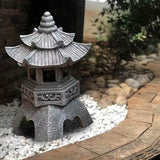 Naisicore Solar Pagoda Statues, 10.2inch Resin Japanese Pagoda Sculpture with Solar Lantern, Zen Garden Waterproof Landscape Decorative Ornament for Patio Porch Yard Art Decor (Style 1)