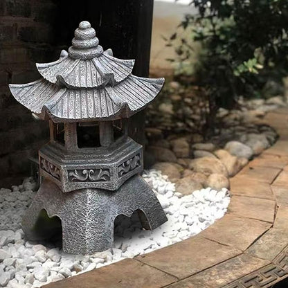 Naisicore Solar Pagoda Statues, 10.2inch Resin Japanese Pagoda Sculpture with Solar Lantern, Zen Garden Waterproof Landscape Decorative Ornament for Patio Porch Yard Art Decor (Style 1)