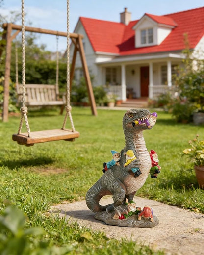 Dinosaur Garden Gnome Statue 12”, Outdoor Yard & Garden Decor, Patio Lawn Decoration, Gardening Gifts for Women, Housewarming Present