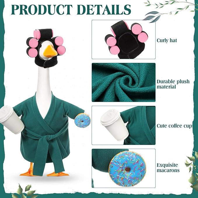Shyyween Spring Porch Goose Outfit 23 Inch Green Lady Goose Statue Clothes Summer Bathrobe Coffee Cup Curlers for Cement Plastic Lawn Geese Outdoor Garden Yard Patio Decoration