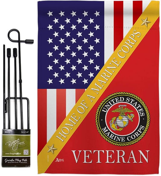 Home of Marine Corps Garden Flag - Set with Stand Armed Forces USMC Semper Fi United State American Military Veteran Retire Official - House Banner Small Yard Gift Double-Sided 13 X 18.5