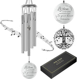 Sympathy Wind Chimes for Loss of Loved One, Memorial Windchimes for Lost Father Mother, Remembrance Bereavement Gift, in Memory of Dad Mom Metal Funeral Decor for Garden Outdoor (39“ Silver)