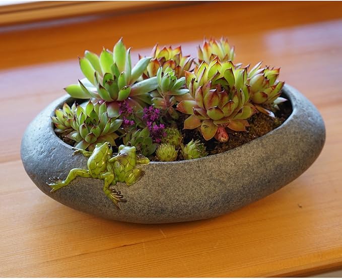 Top Collection Garden Frogs On Long Functional Stone Flower Pot Planter Figurine