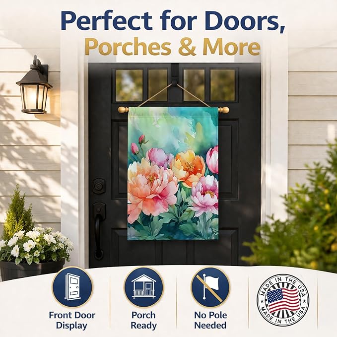 Caroline's Treasures Indiana Peonies in Watercolor House Flag Large Porch Sleeve Pole Decorative Outside Yard Banner Artwork Wall Hanging, Polyester, House Size, Multicolor