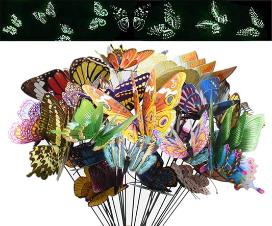FENELY Luminous Colorful Butterfly Garden Decor Stakes,Double Wing Waterproof 3D Garden Ornaments Outdoor Decorations for Patio Lawn Yard PVC Gardening Art Christmas Whimsical Gifts