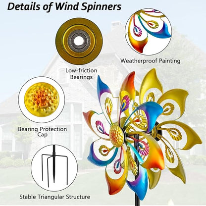 DREAMSOUL 13" Dia Wind Spinners Outdoor with Stake, Kinetic Wind Spinner Metal Windmill for Yard Garden Decor