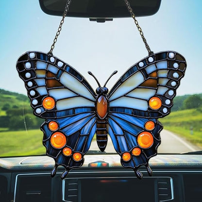 Night Monarch Butterfly Acrylic Suncatcher Stained Glass Effect Window Car Hanging Christmas Ornament Indoor Outdoor Decor Garden Sun Catcher Panel for Butterfly Lover for Women Mom Grandma