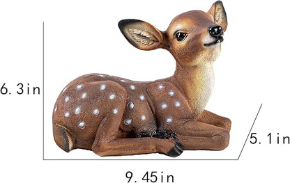 Outdoor Garden Deer Statue, Decorative Sculpture Brown Resin Fawn Sculpture, 9.45 x 6.3 x 5.1 inches Yard Lawn Decor Deep Forest Deer