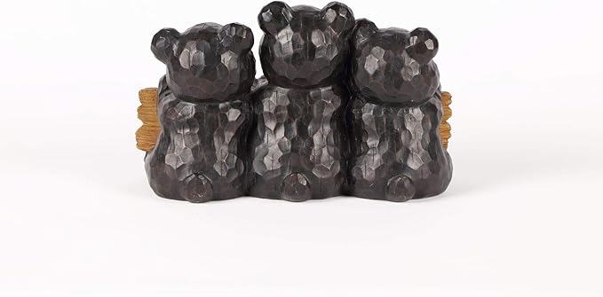 Bear Family Holding Welcome Sign Outdoor Garden Statue - 14.5" - Black