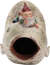 Gnome and Fish Statue Gutter Downspout Extensions, Rain Gutter Downspout Splash Block Extender Cover Garden Yard Sculpture Decorative, 3" × 4" Downspouts