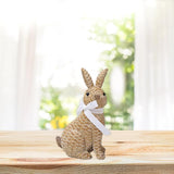 Rattan Rabbit Woven Rabbit Bow Resin Ornaments for Home Courtyard Lawn Tabletop and Easter Decoration to Enhance The Easter Atmosphere Preferred Easter Gifts (8.1in Brown Seat)