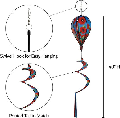 In The Breeze 0984 Red Poppies Hot Air Balloon Spinner-Outdoor Hanging Decoration