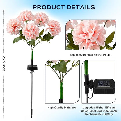 6 Pack Solar Garden Lights Outdoor, LED Colorful Waterproof Solar Powered Hydrangea Flowers Landscape Lights for Patio, Outside Yard, Pathway Decorative, Décor, Two Lighting Modes