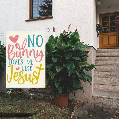 No Bunny Loves Me Like Jesus Easter Garden Flag Cute Christian Cross Easter Garden Flag Decor Spring Double Sided House Flag for Outside Yard Decorations 12×18 Inch